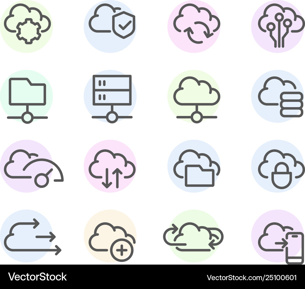 Set computer cloud line icons - data Royalty Free Vector