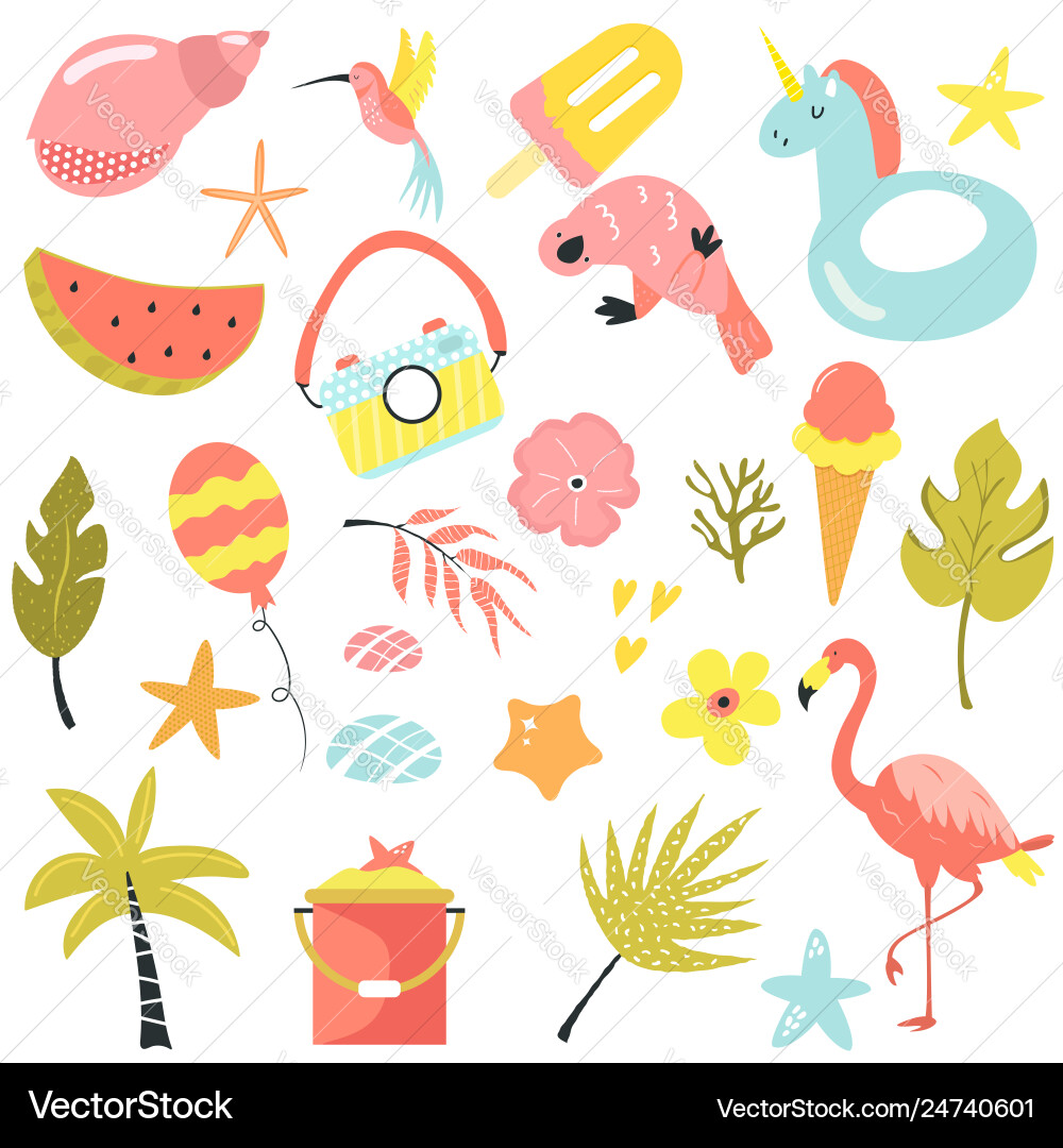 Set summer elements icons Royalty Free Vector Image