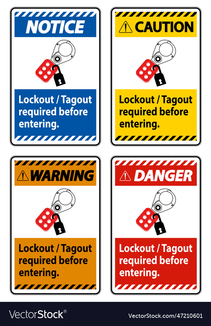 Warning sign lockout tagout required before Vector Image