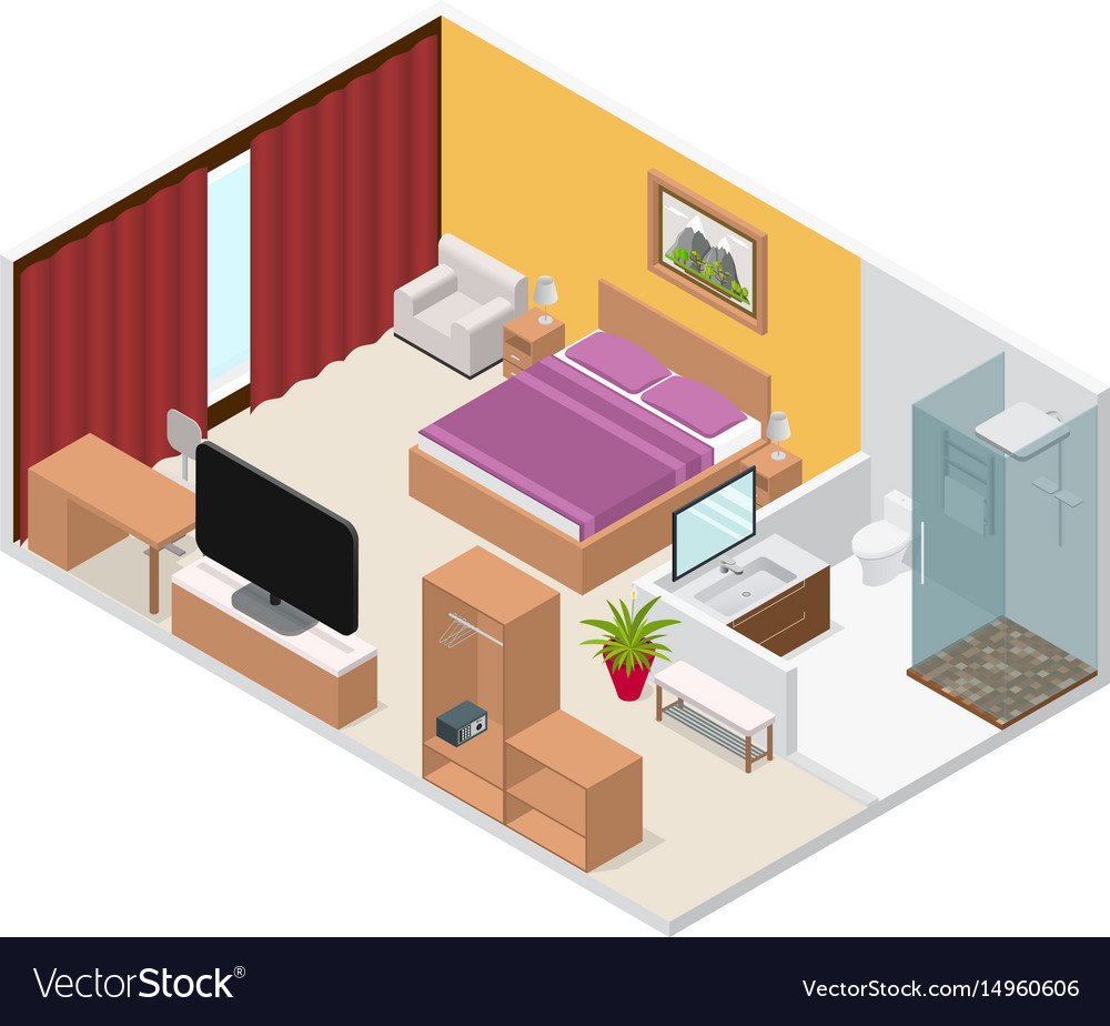 Interior hotel room isometric view