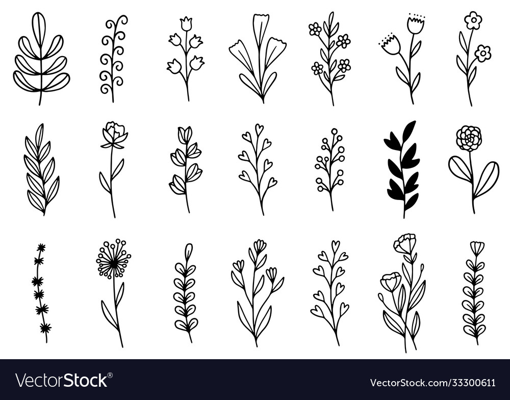 0167 hand drawn flowers doodle Royalty Free Vector Image