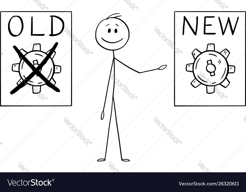 Cartoon man or businessman showing old and new Vector Image