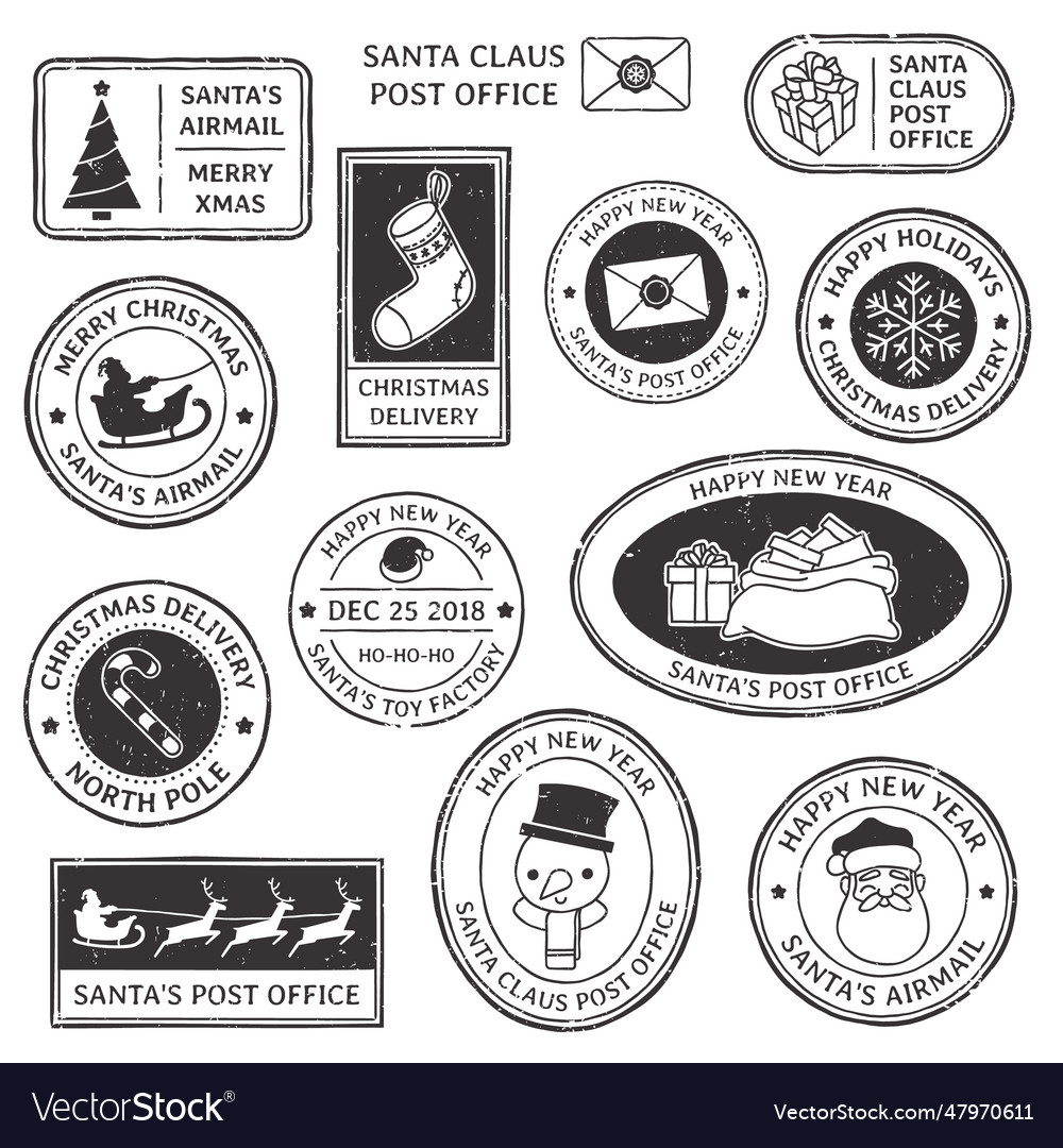 Christmas stamp vintage santa claus postmark Vector Image