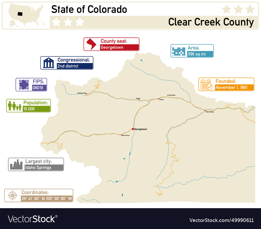 Detailed Infographic And Map Of Clear Creek Vector Image   Detailed Infographic And Map Of Clear Creek Vector 49990611 