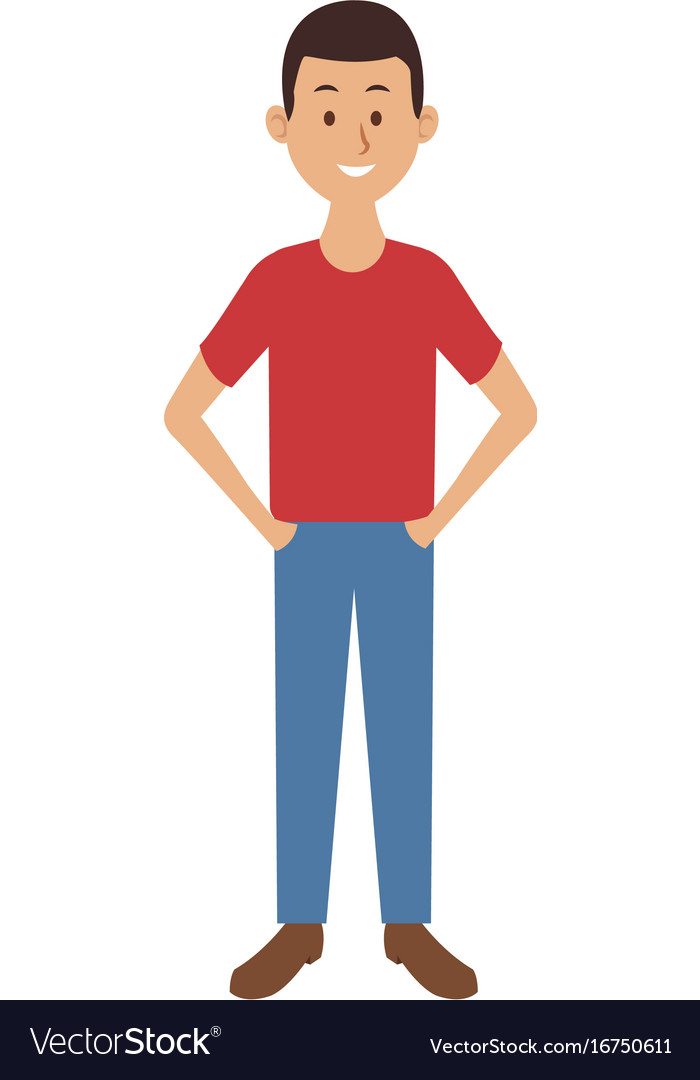 Smiling man in casual clothes with hands Vector Image