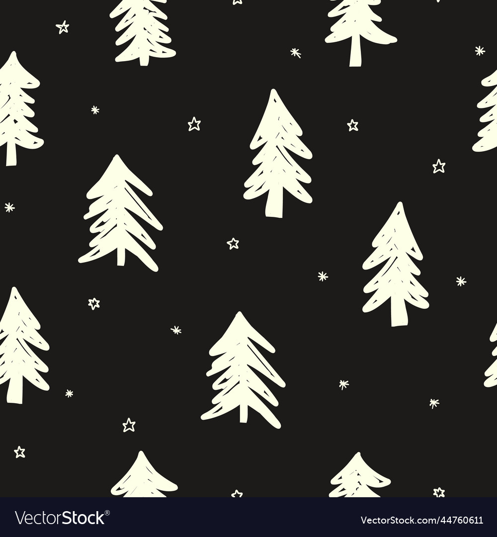 Winter forest black white seamless doodle Vector Image