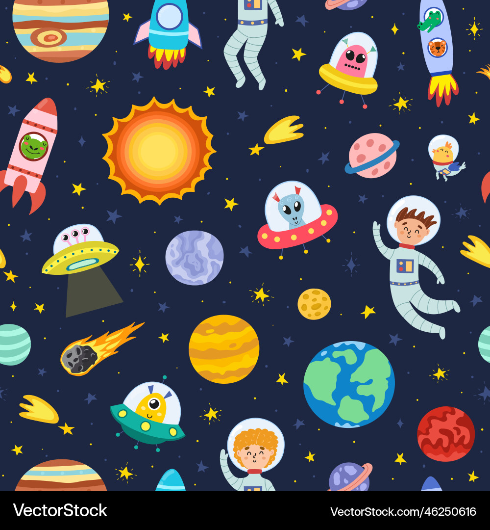 Cute space seamless pattern with astronauts Vector Image