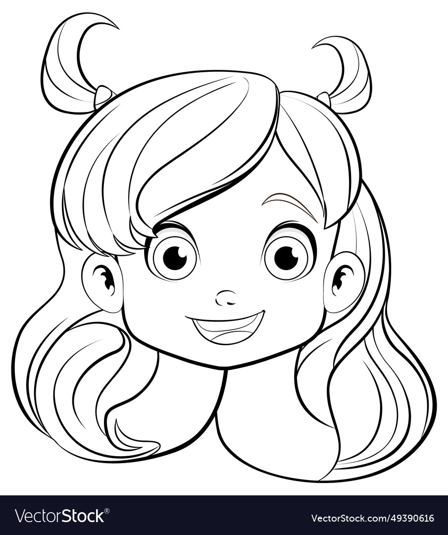 Smiling cartoon girl with head outline Royalty Free Vector