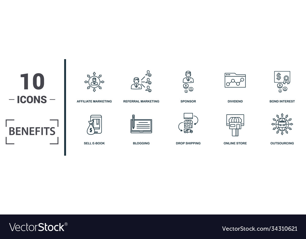 Benefits Icon Set Monochrome Sign Collection Vector Image