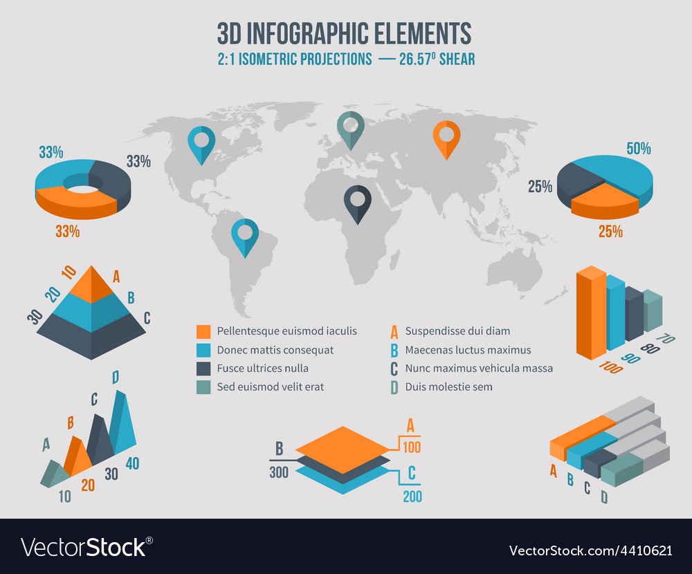 Business infographics elements 3d charts Vector Image