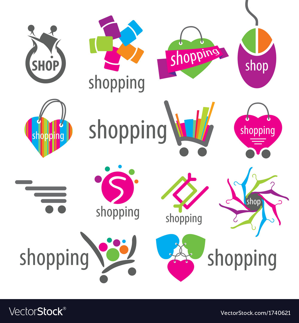 Collection logos and shopping discounts Royalty Free Vector