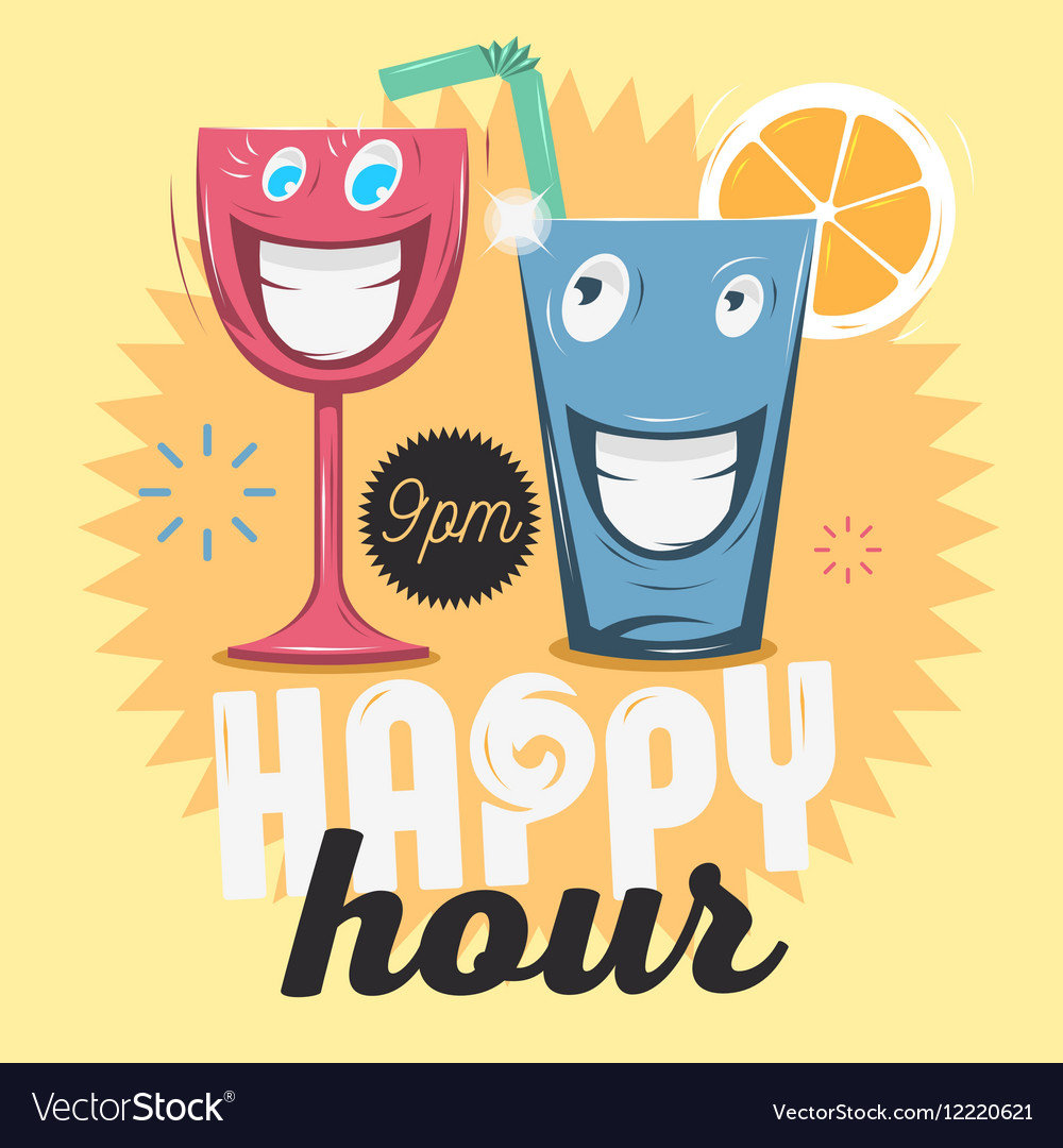 Happy hour cool funny cartoon Royalty Free Vector Image