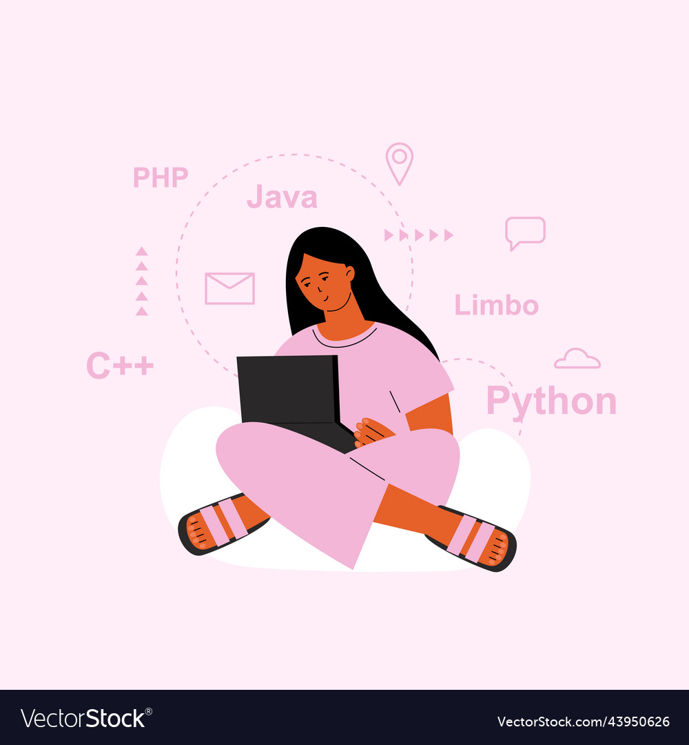 Geek with notebook teen girl programming Vector Image