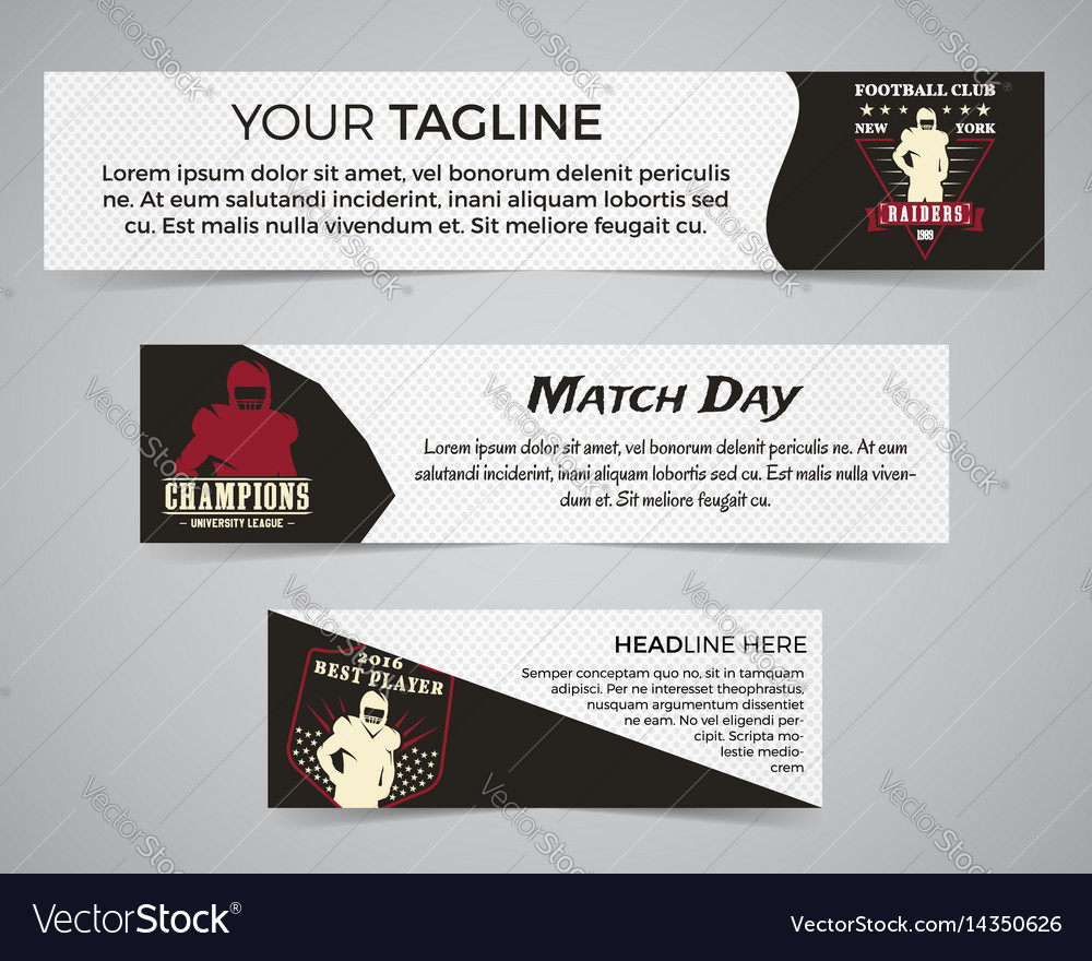 Set Of American Football Banner Template With Vector Image