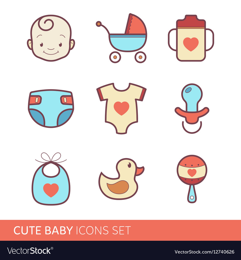 Toddler accessories icons Royalty Free Vector Image