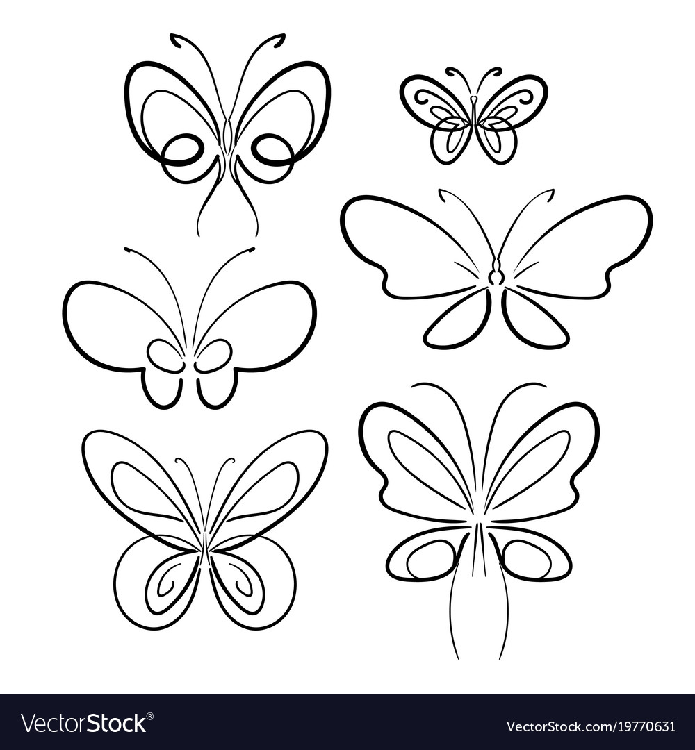 Butterfly set black on white isolated symbol Vector Image