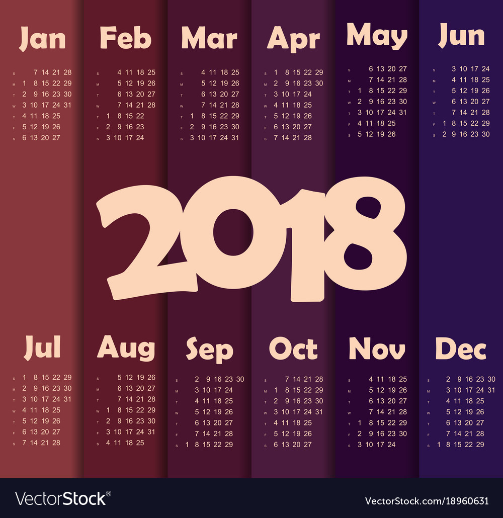 Calendar 2018 year week starts from sunday Vector Image