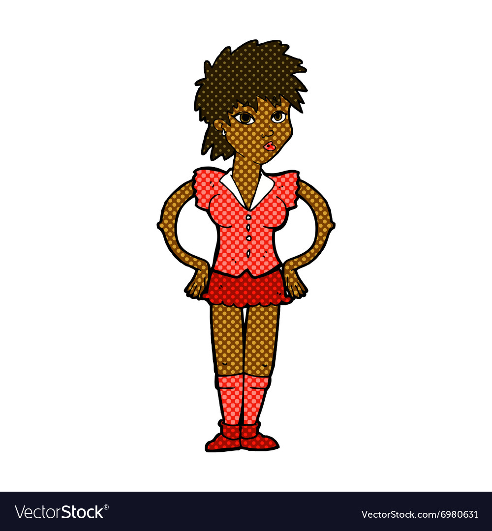 Comic cartoon woman with hands on hips Royalty Free Vector