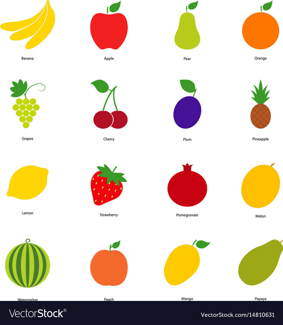 Set color fruit icons and berry icons Royalty Free Vector