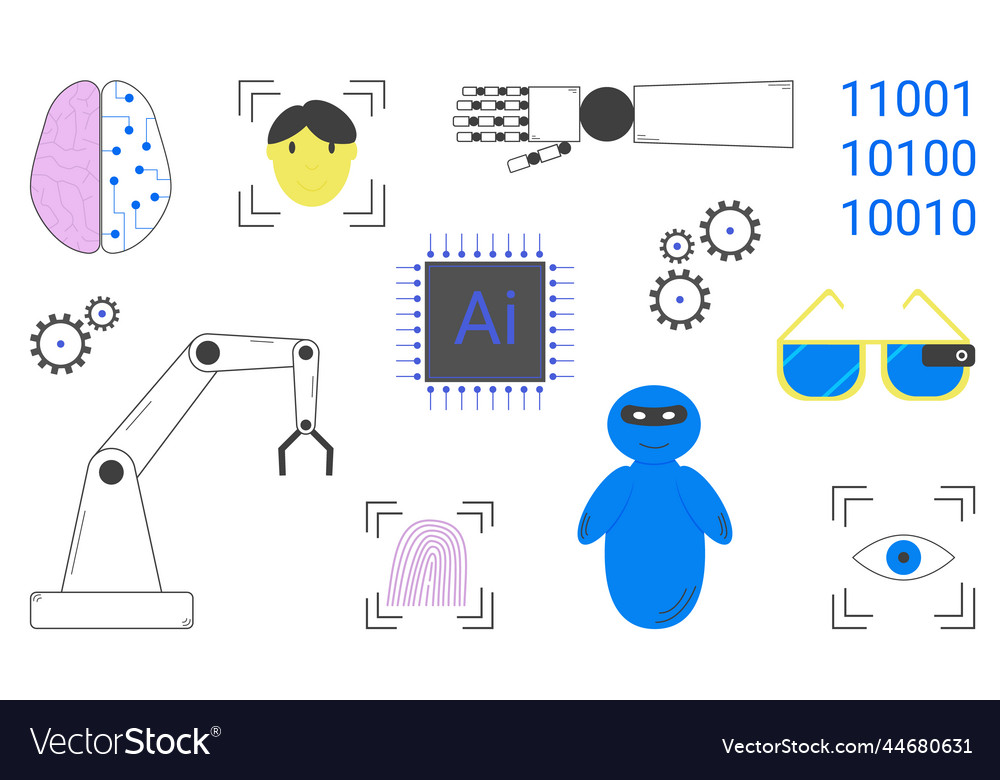 Set of artificial intelligence elements Royalty Free Vector