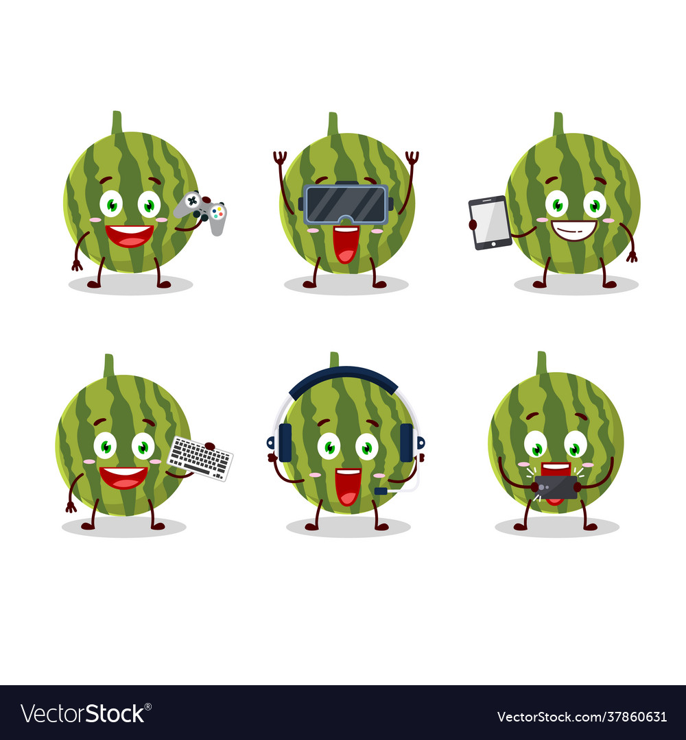 Watermelon cartoon character are playing games Vector Image Watermelon cartoon character are playing games Vector Image