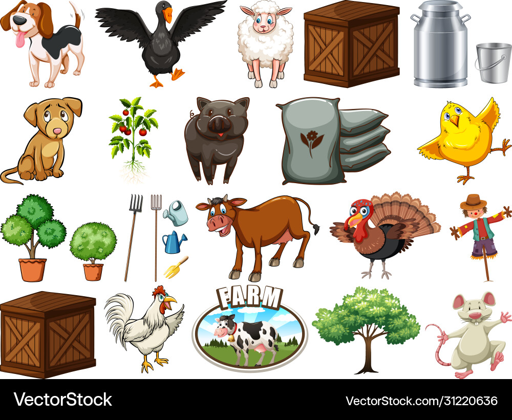 Set farm element Royalty Free Vector Image - VectorStock