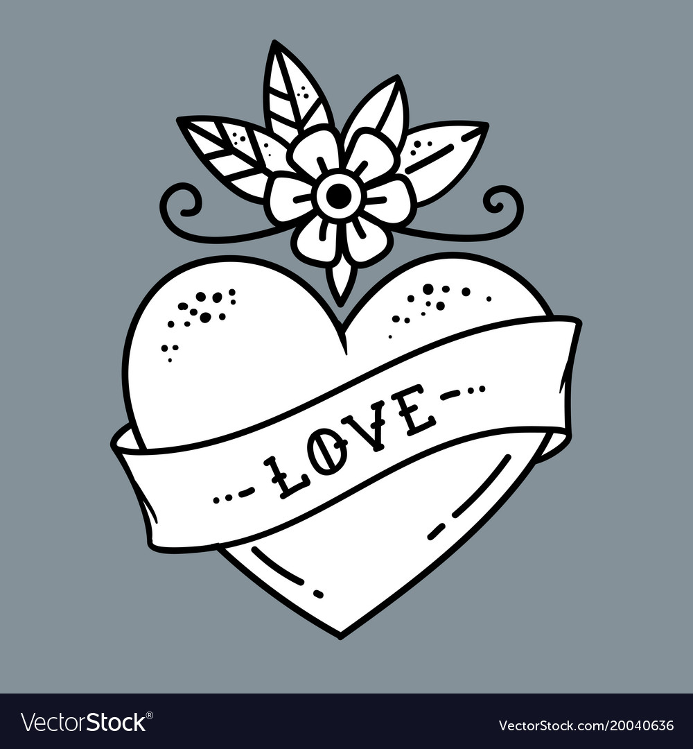 Tattoo heart with flower and ribbonsymbol of love Vector Image