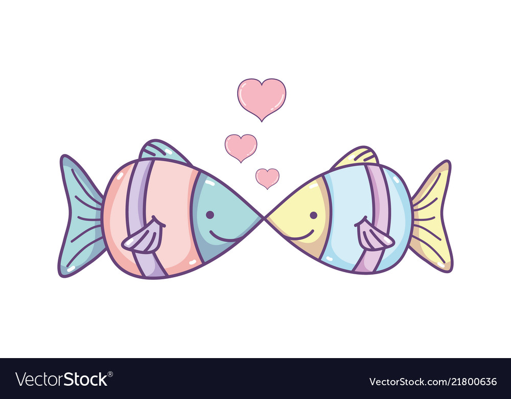 Tropical couple fish animals with hearts Vector Image Tropical couple fish animals with hearts Vector Image