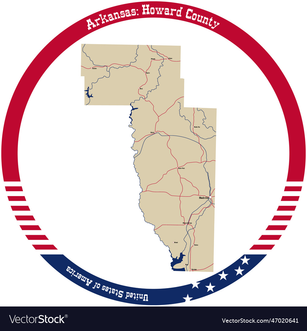 Map of howard county in arkansas usa Royalty Free Vector