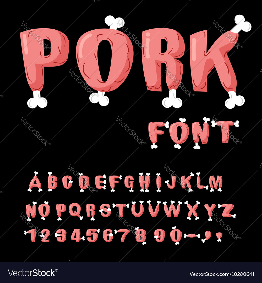 Pork font beef alphabet meat on bones of lettering