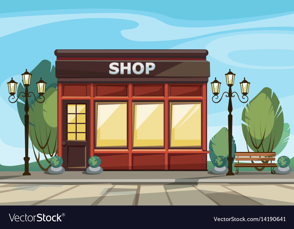 Shop store with windows greenery lanterns Vector Image Shop store with windows greenery lanterns Vector Image