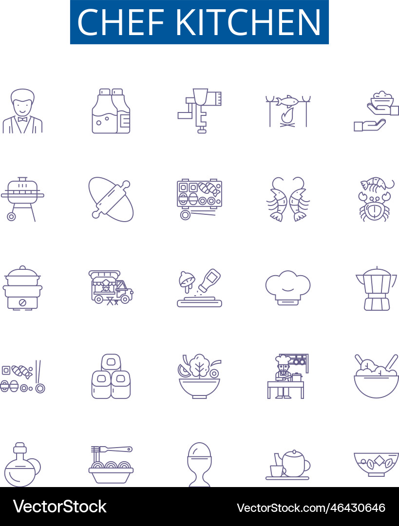 Chef kitchen line icons signs set design Vector Image