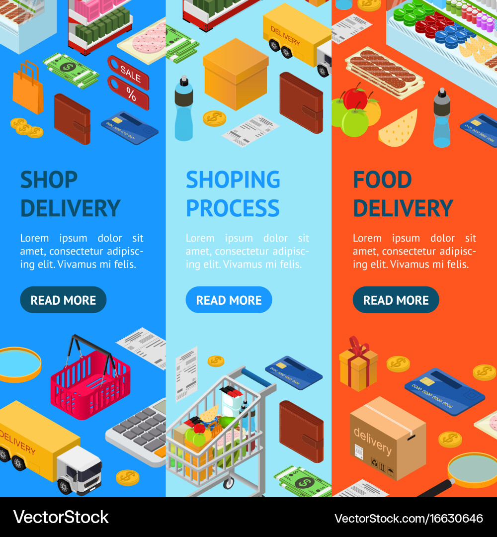 E Commerce Banner Vecrtical Set Royalty Free Vector Image