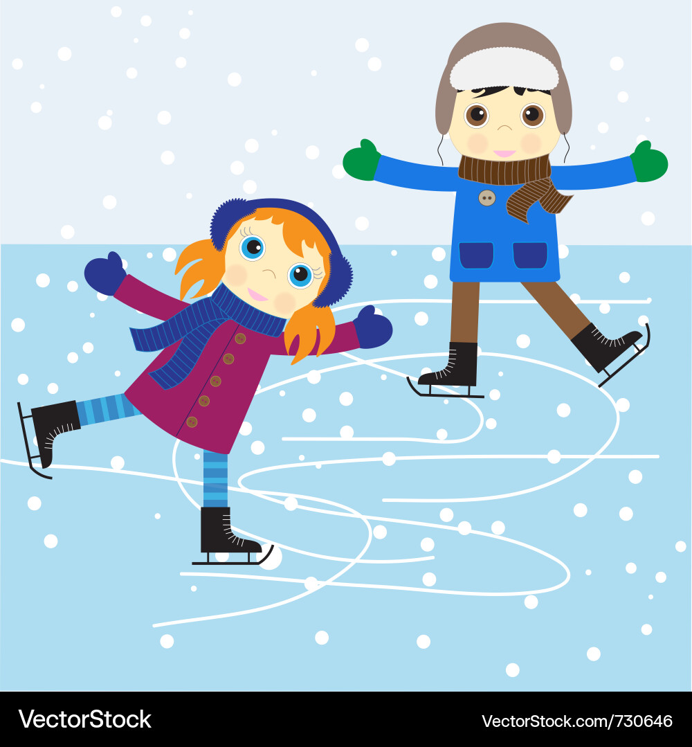 Ice skating boy and girl Royalty Free Vector Image