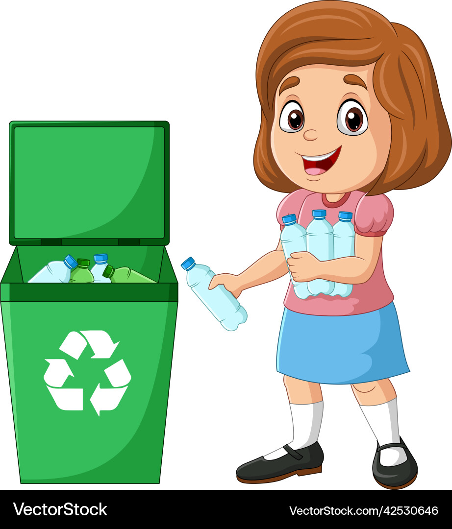 Little girl throwing trash into litter bin Vector Image