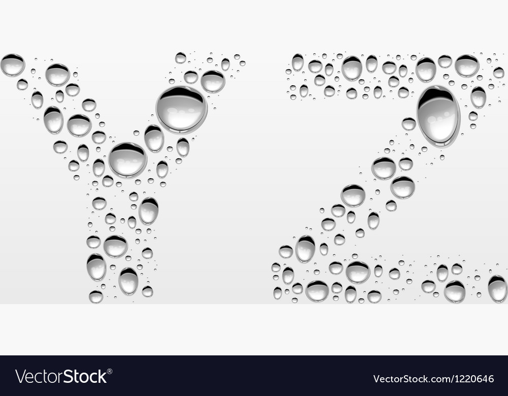 Realistic Water Drops Font From Y To Z Royalty Free Vector