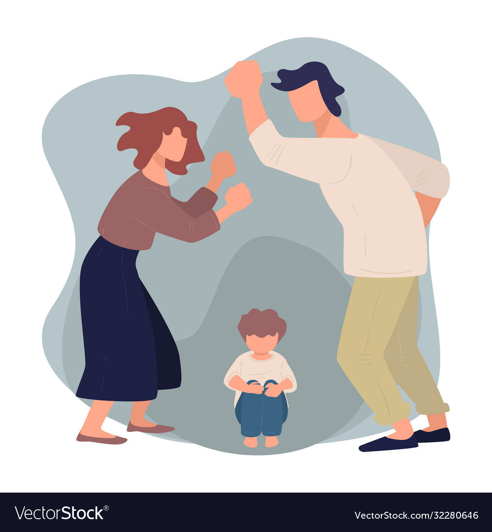 Wife and husband quarreling before scared kid Vector Image Wife and husband quarreling before scared kid Vector Image