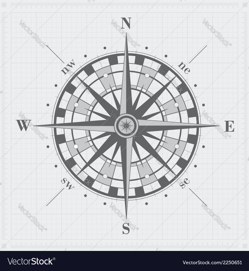 Compass rose over grid Royalty Free Vector Image