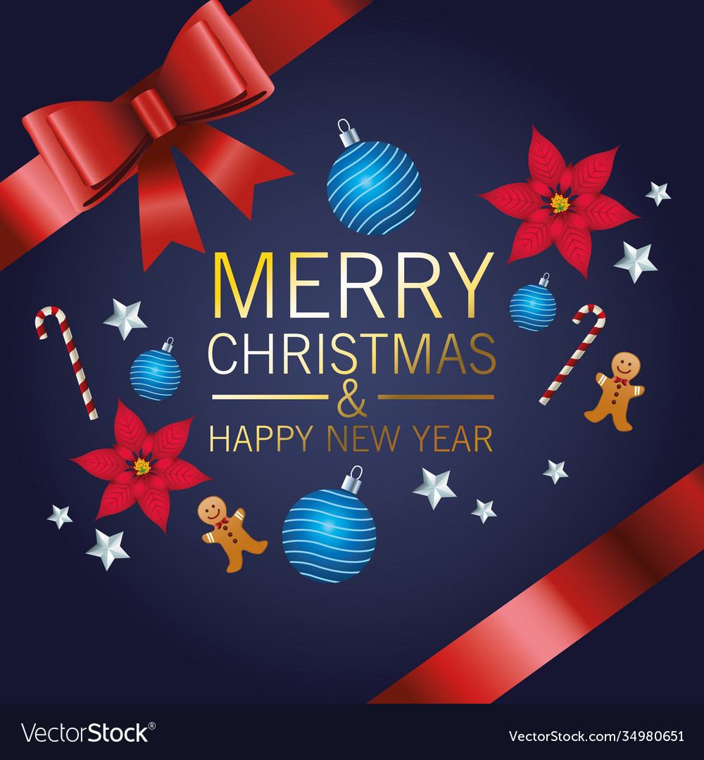 Happy merry christmas lettering card with set Vector Image