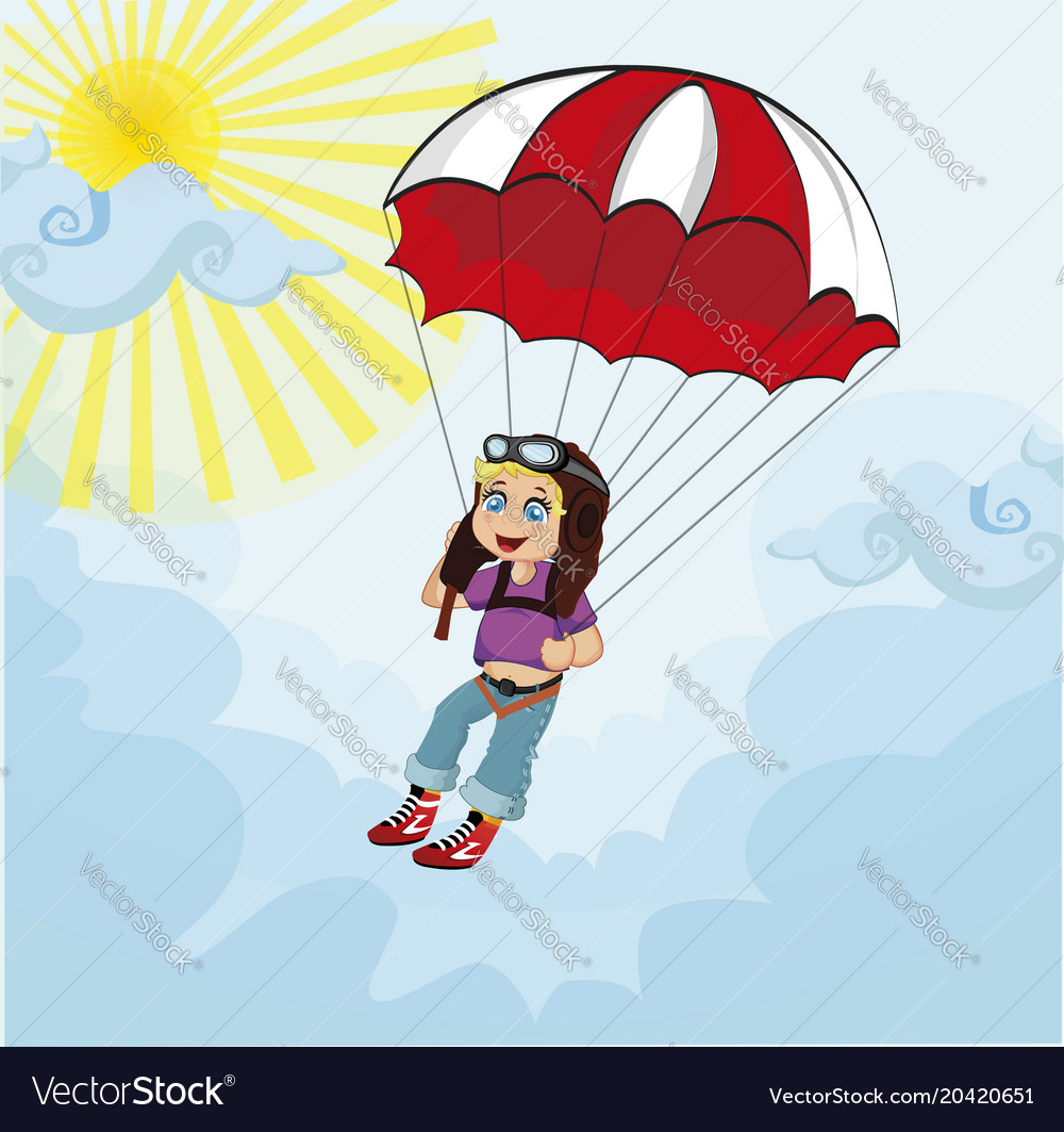 Little cute boy jumping with parachute