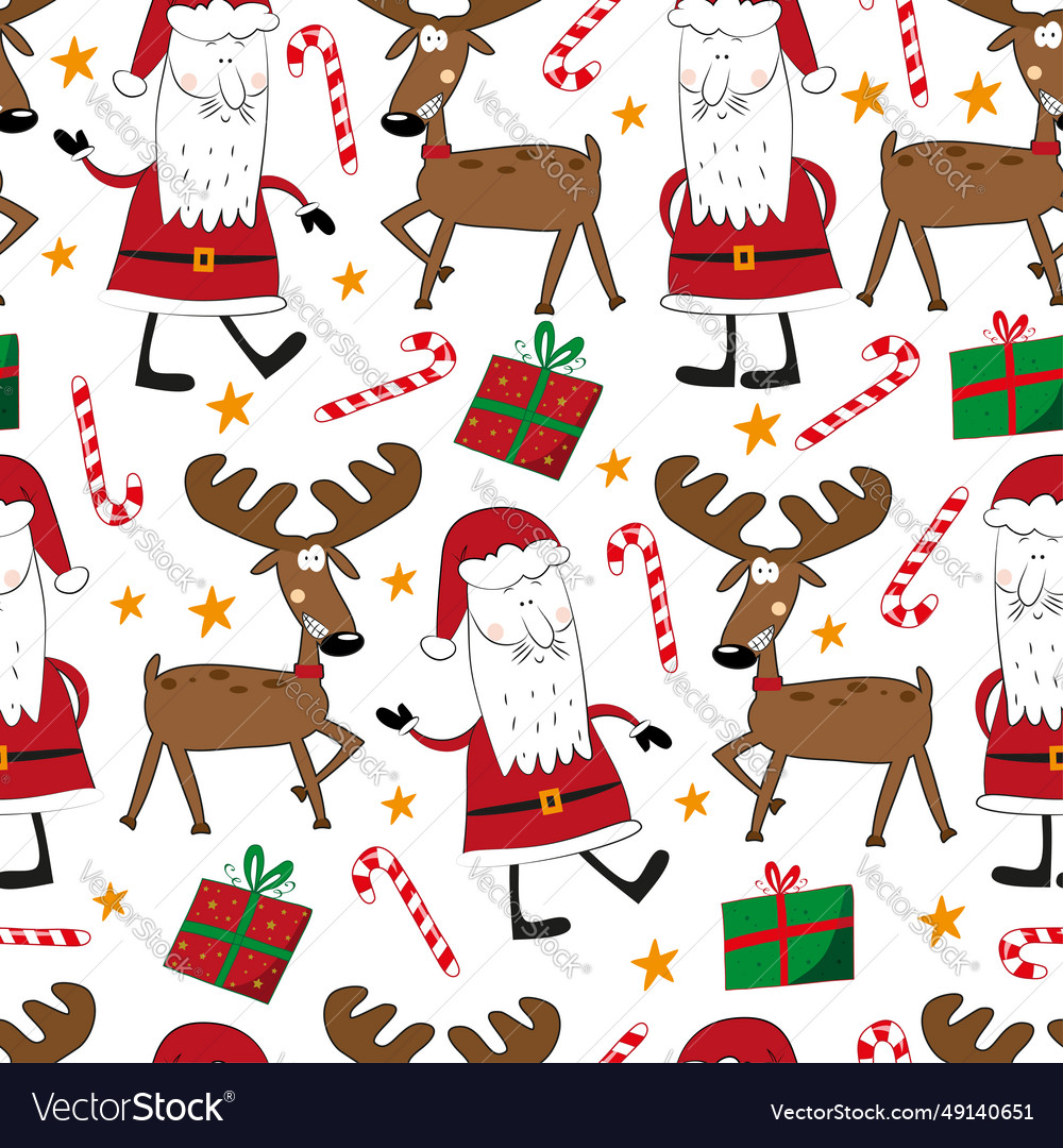 Seamless Pattern For Christmas Deer And Santa Vector Image   Seamless Pattern For Christmas Deer And Santa Vector 49140651 