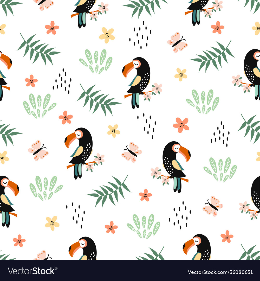 Seamless pattern with toucan cute animal Vector Image