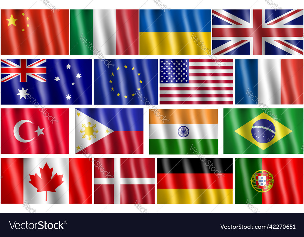 Set of national flag usa canada russia uk vector image Set of national flag usa canada russia uk