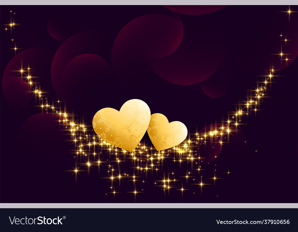 Golden hearts with sparkles on dark background Vector Image