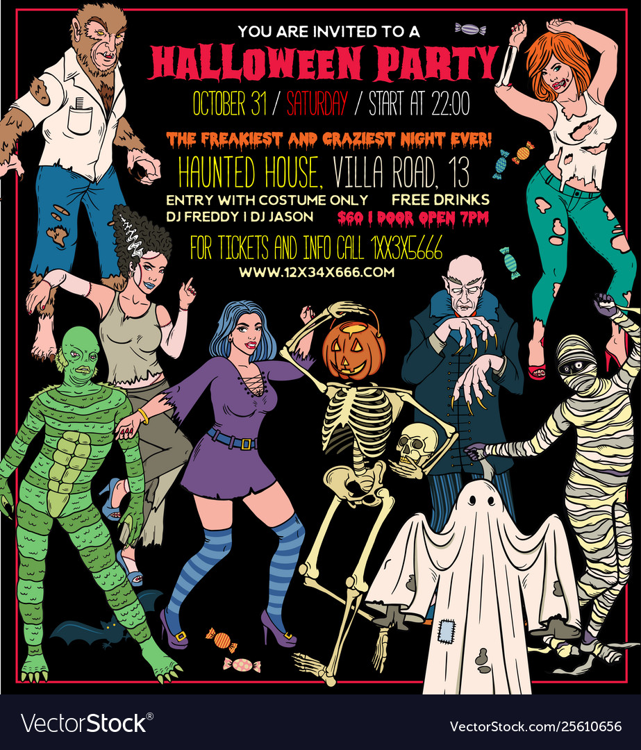 Halloween costume party invitation flyers Vector Image Intended For Halloween Costume Party Flyer Templates