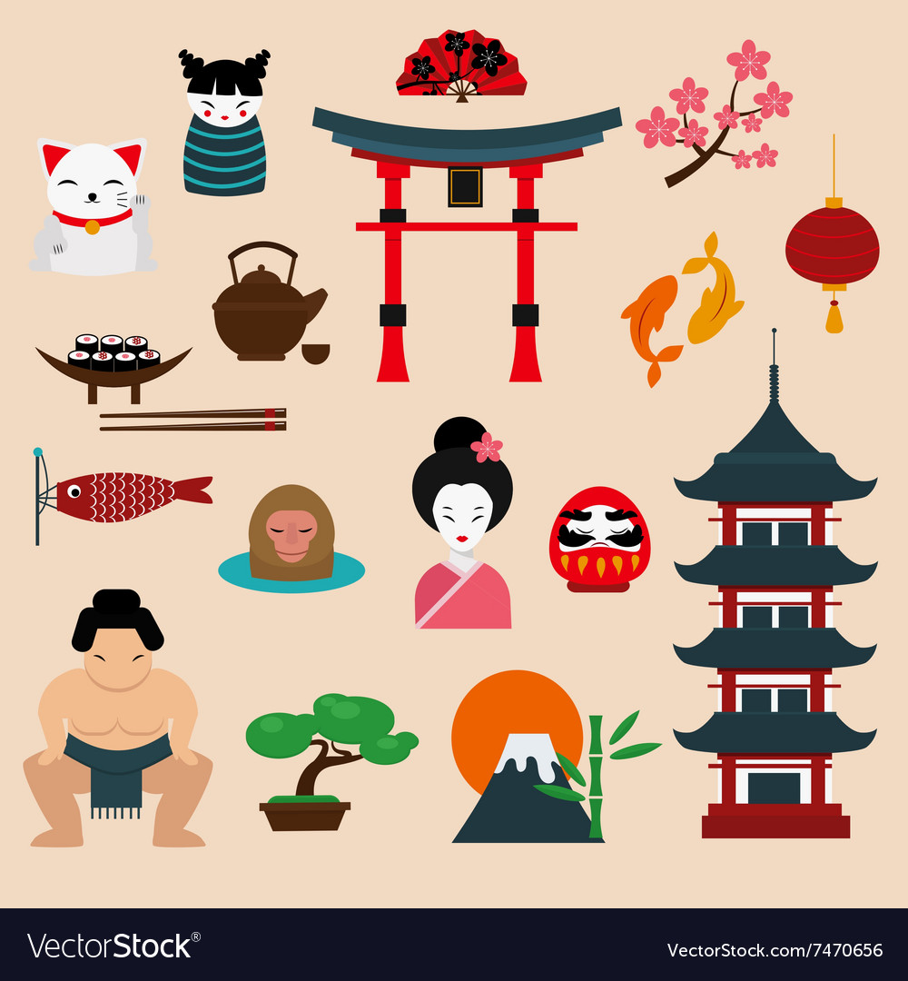 Japan landmark travel icons elements