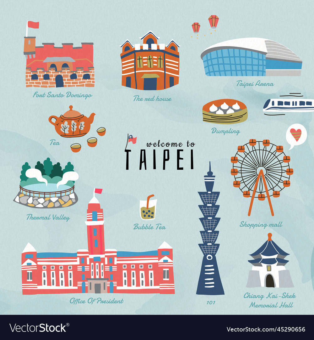 Lovely taiwan travel symbols Royalty Free Vector Image