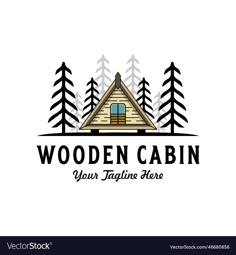 Premium wooden cabin and pine forest logo design Vector Image