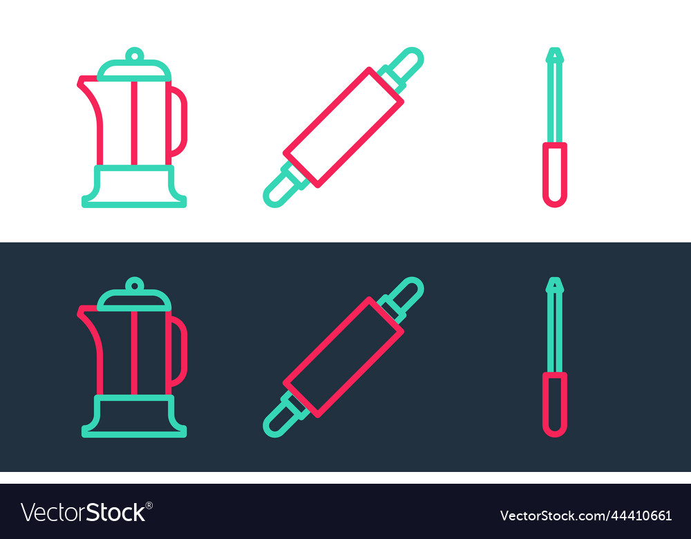 Set line knife sharpener french press and rolling Vector Image