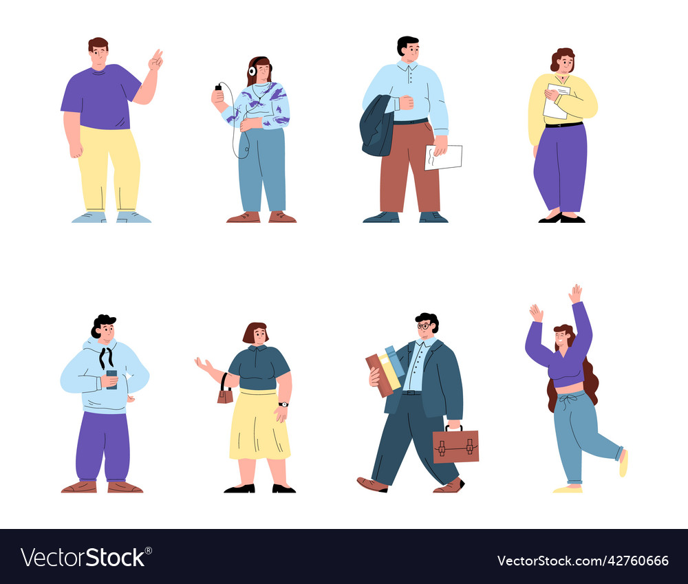 Chubby women and men with plus-size bodies flat Vector Image